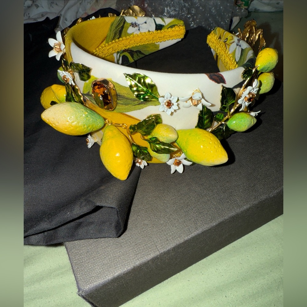 Dolce Gabbana Gold Brass Lemons Crystal Embellished Headband Metal Diadem In Box - Picture 6 of 8